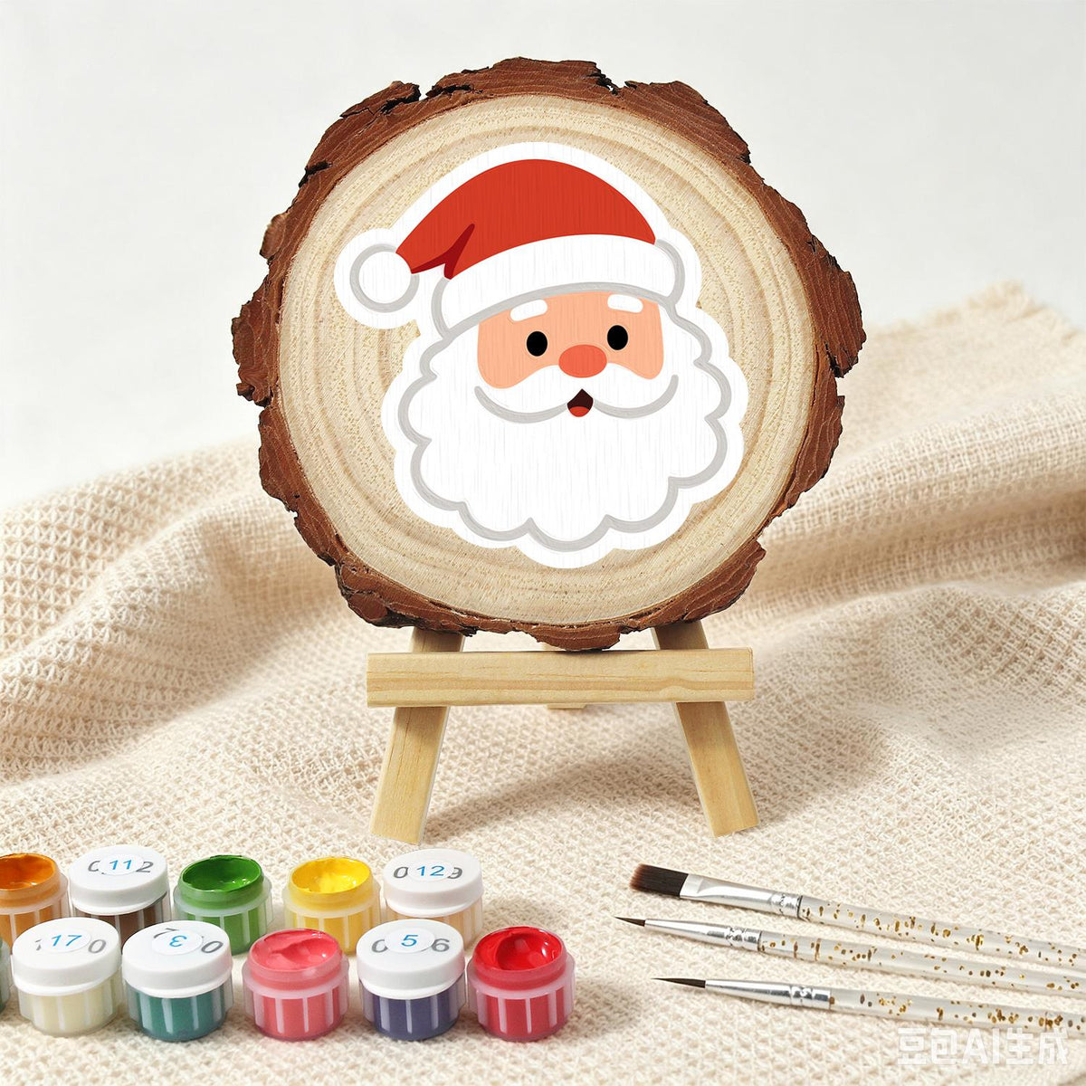 Rosy-Cheeked Santa Face paint by numbers wood slice – image 4