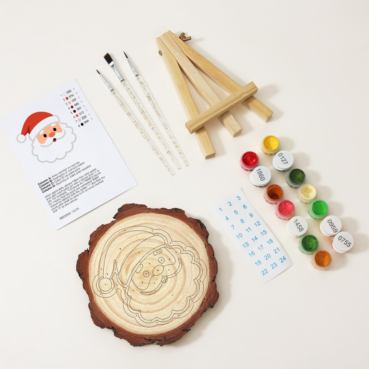 Rosy-Cheeked Santa Face paint by numbers wood slice – image 8