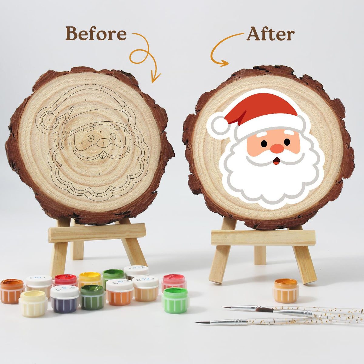 Rosy-Cheeked Santa Face paint by numbers wood slice – image 12