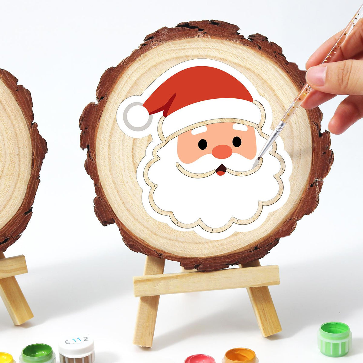 Rosy-Cheeked Santa Face paint by numbers wood slice – image 13
