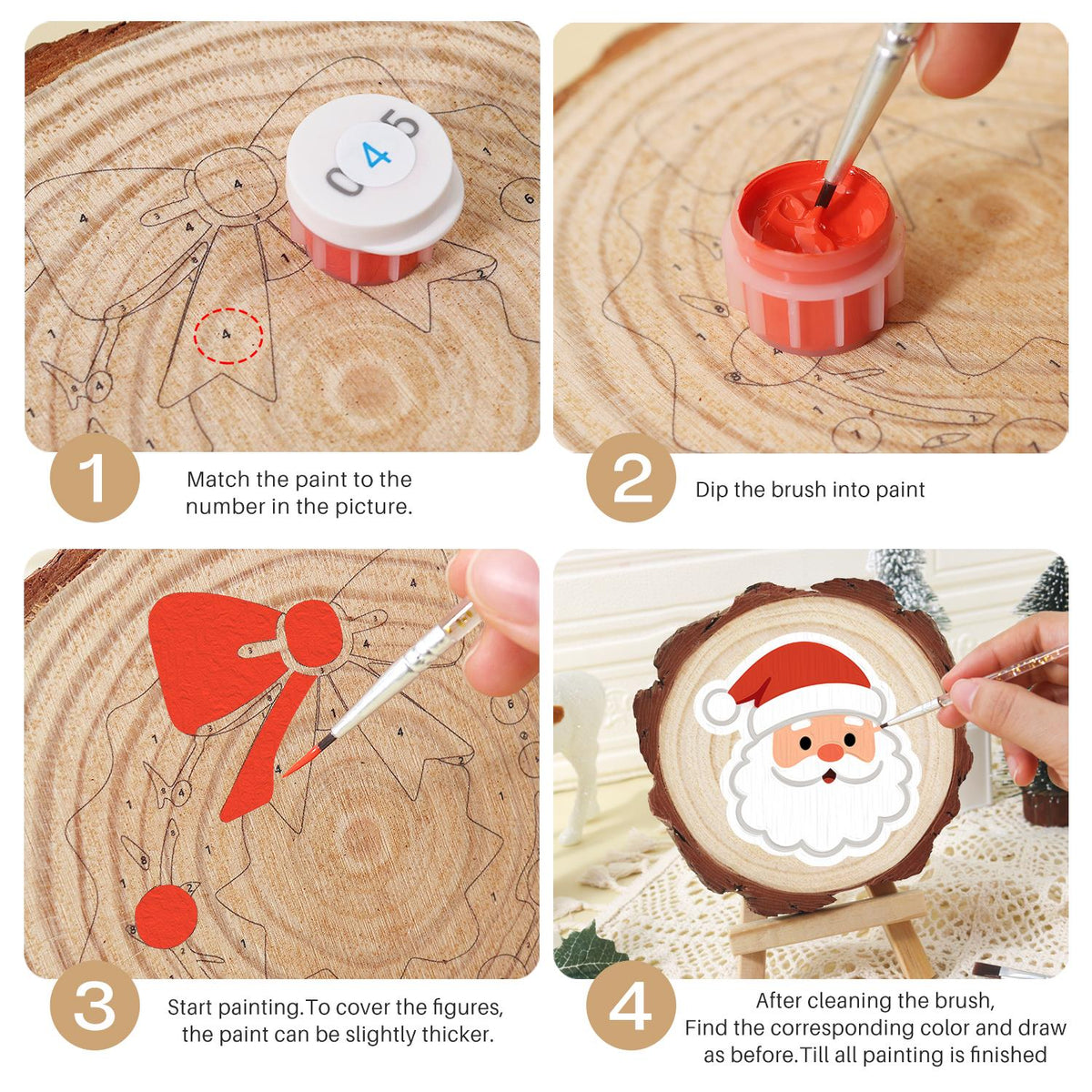Rosy-Cheeked Santa Face paint by numbers wood slice – image 17