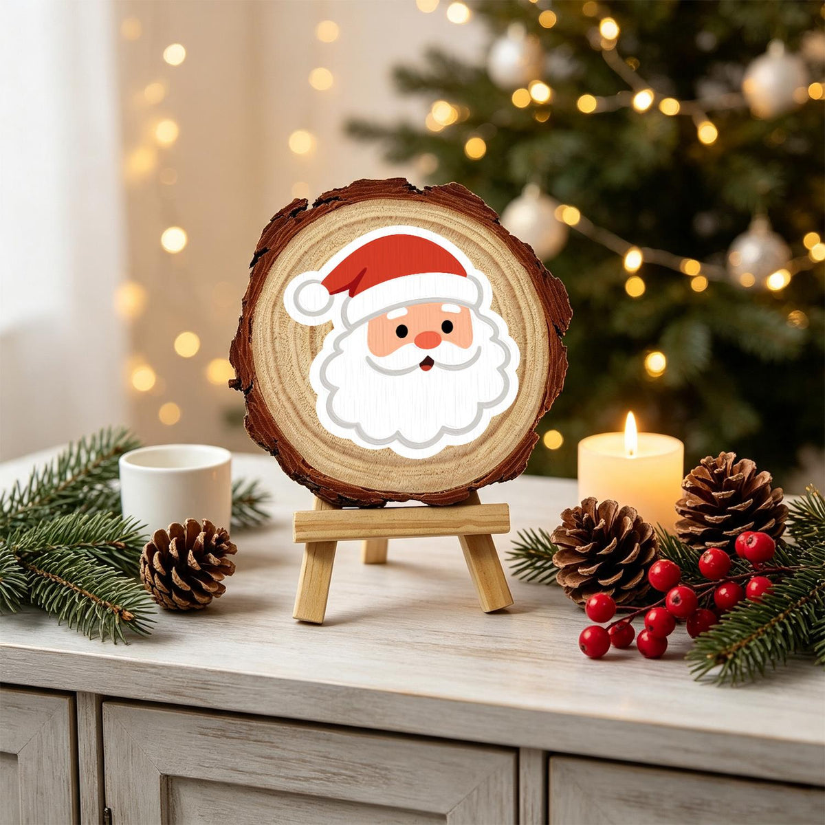 Rosy-Cheeked Santa Face paint by numbers wood slice – image 19