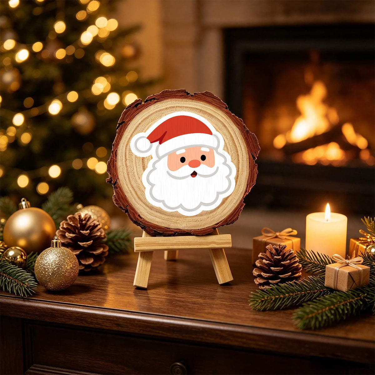 Rosy-Cheeked Santa Face paint by numbers wood slice – image 20