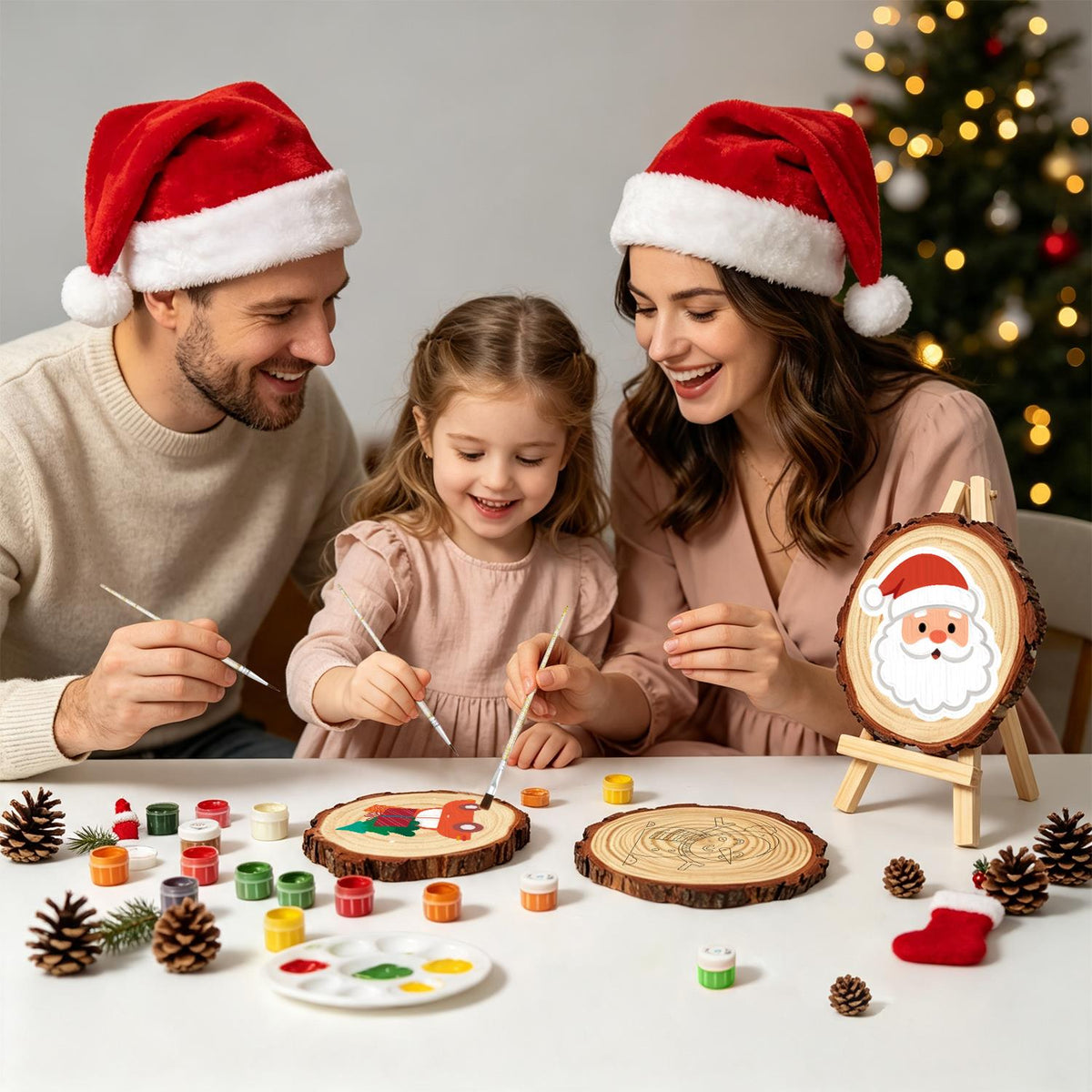 Rosy-Cheeked Santa Face paint by numbers wood slice – image 23