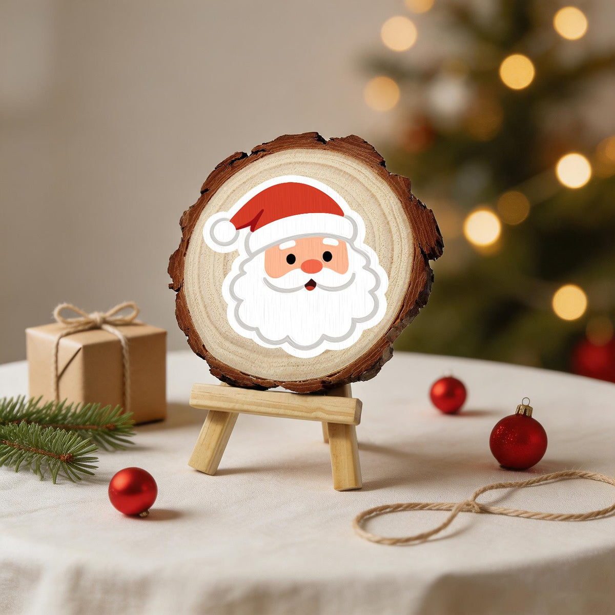 Rosy-Cheeked Santa Face paint by numbers wood slice – image 24