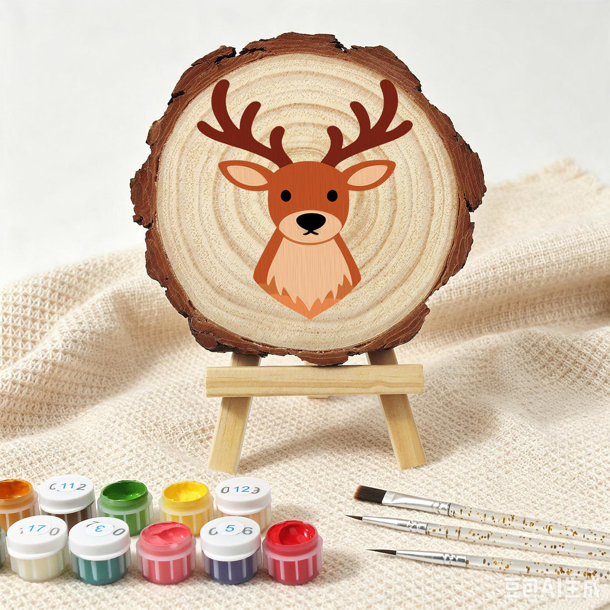 Antlered Stag Portrait paint by numbers wood slice – image 4