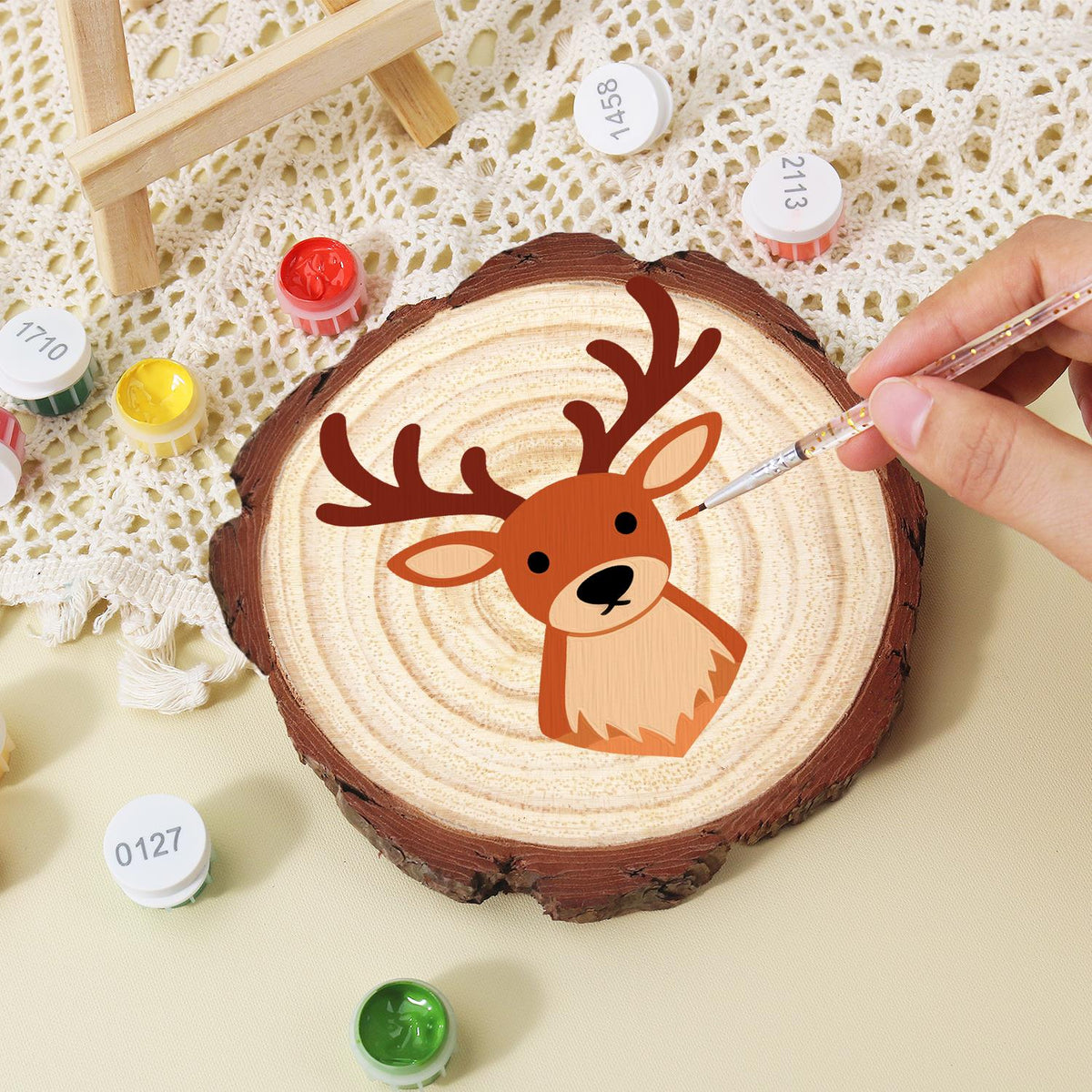 Antlered Stag Portrait paint by numbers wood slice – image 15