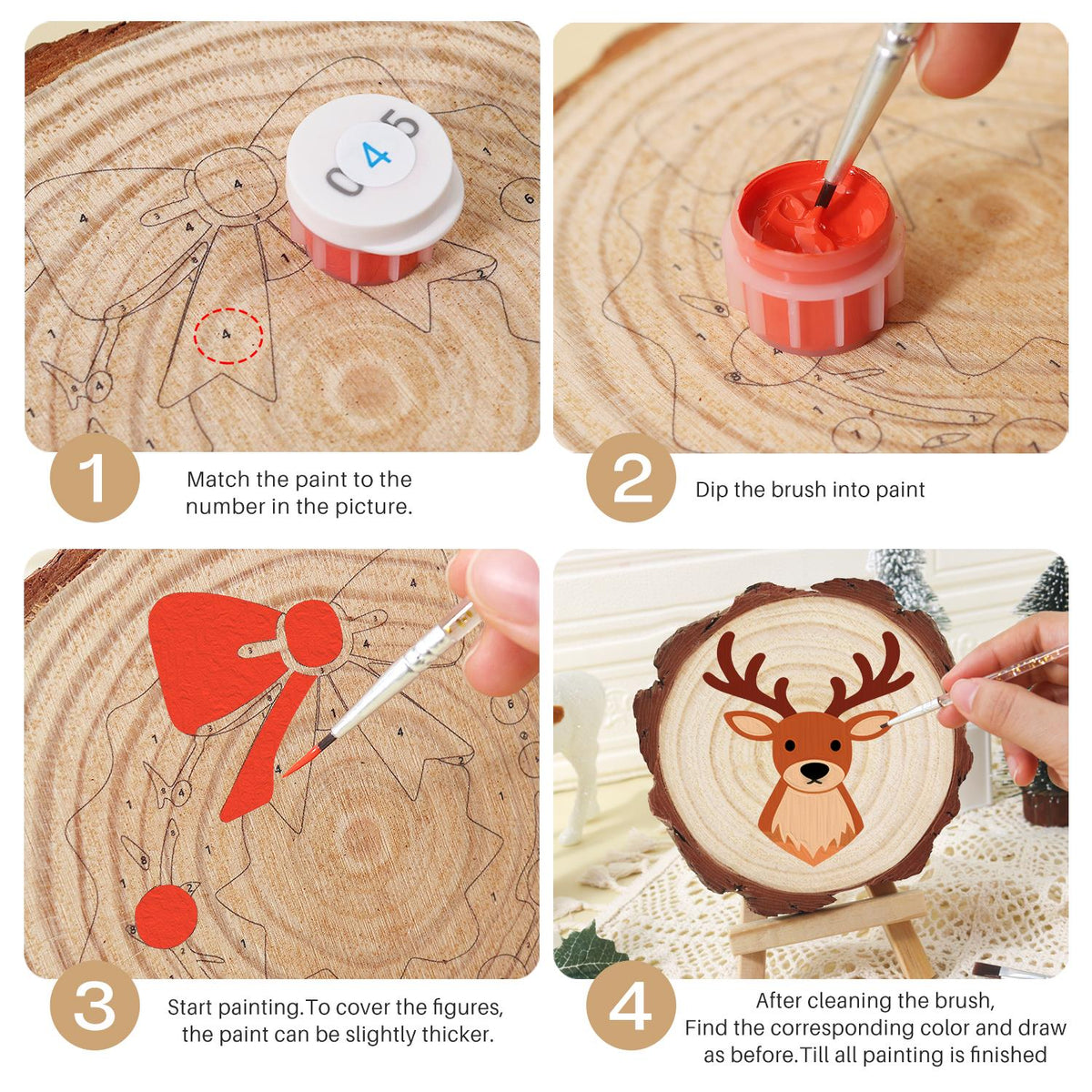 Antlered Stag Portrait paint by numbers wood slice – image 17