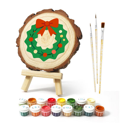Scalloped Wreath with Red Bow paint by numbers wood slice – image 2