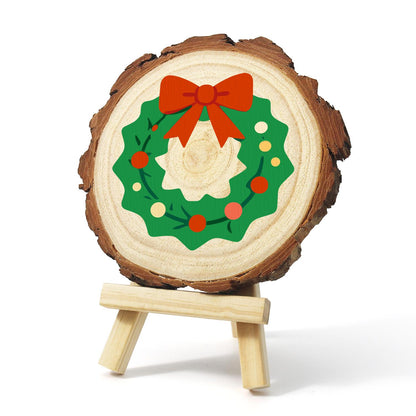 Scalloped Wreath with Red Bow paint by numbers wood slice – image 3