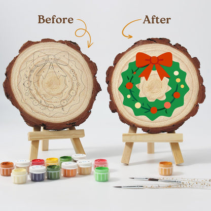 Scalloped Wreath with Red Bow paint by numbers wood slice – image 12