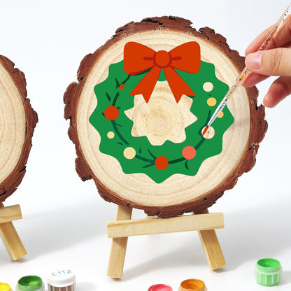 Scalloped Wreath with Red Bow paint by numbers wood slice – image 13