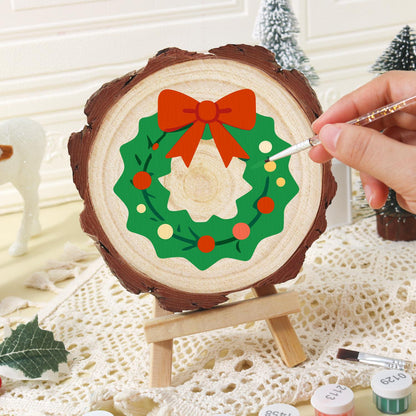 Scalloped Wreath with Red Bow paint by numbers wood slice – image 16