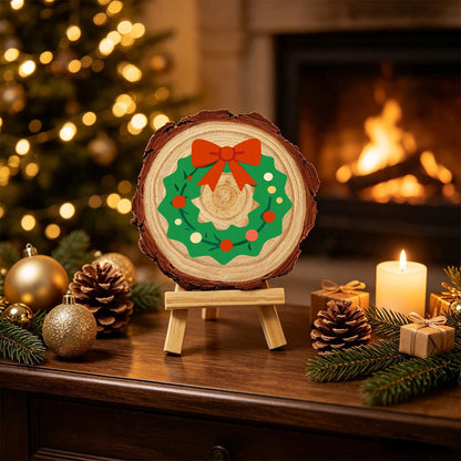 Scalloped Wreath with Red Bow paint by numbers wood slice – image 20