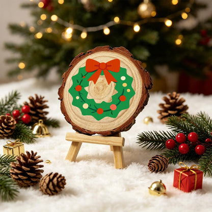 Scalloped Wreath with Red Bow paint by numbers wood slice – image 21