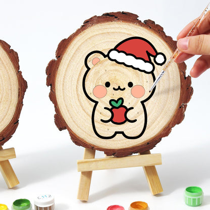 Peach Bear with a Red Apple paint by numbers wood slice – image 13