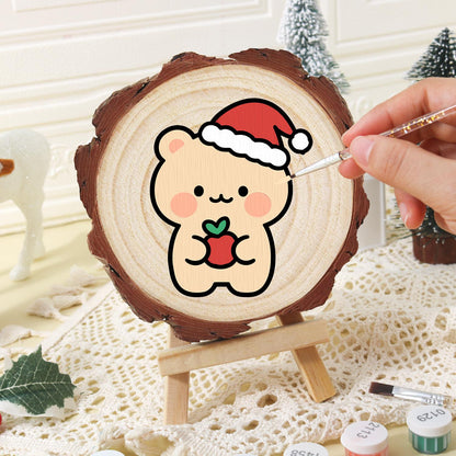 Peach Bear with a Red Apple paint by numbers wood slice – image 16