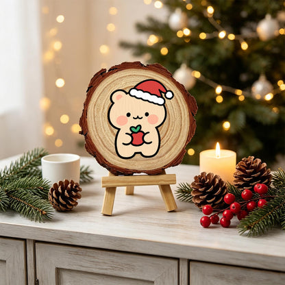 Peach Bear with a Red Apple paint by numbers wood slice – image 19
