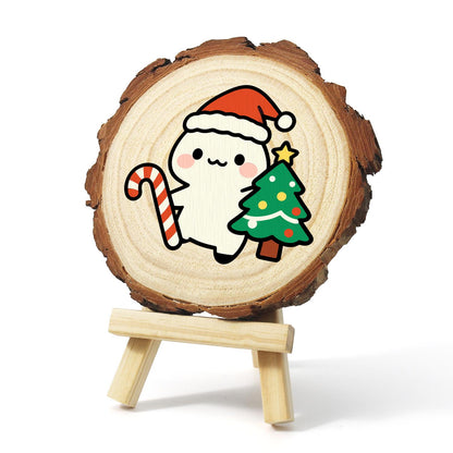 Candy Cane Pal Beside a Tree paint by numbers wood slice – image 3