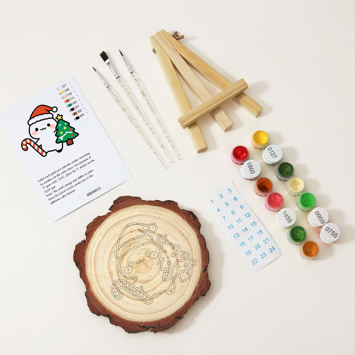 Candy Cane Pal Beside a Tree paint by numbers wood slice – image 8