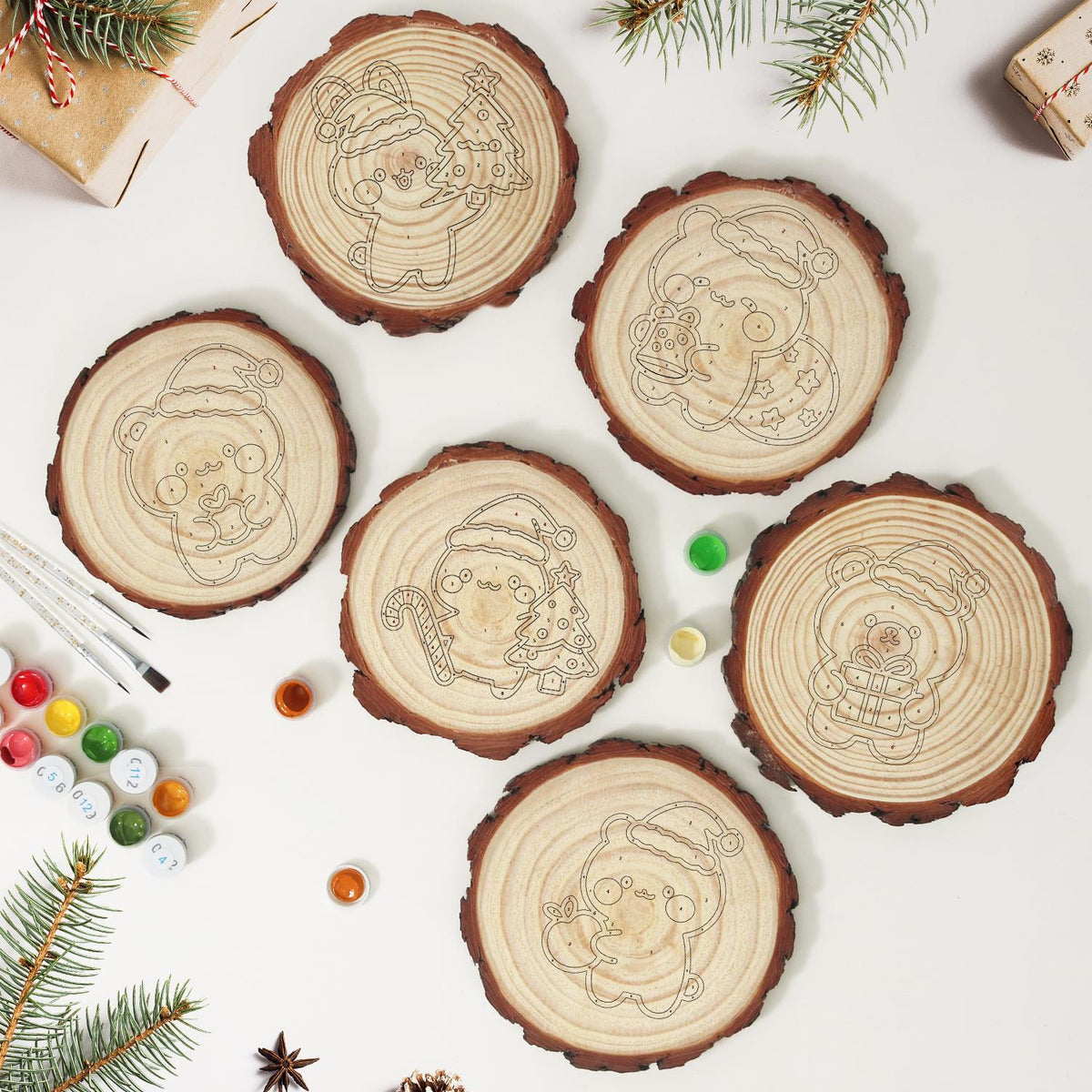 Candy Cane Pal Beside a Tree paint by numbers wood slice – image 9