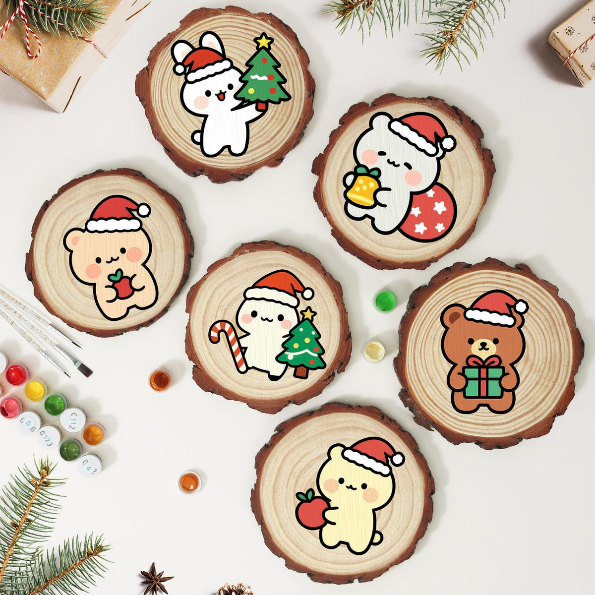Candy Cane Pal Beside a Tree paint by numbers wood slice – image 10
