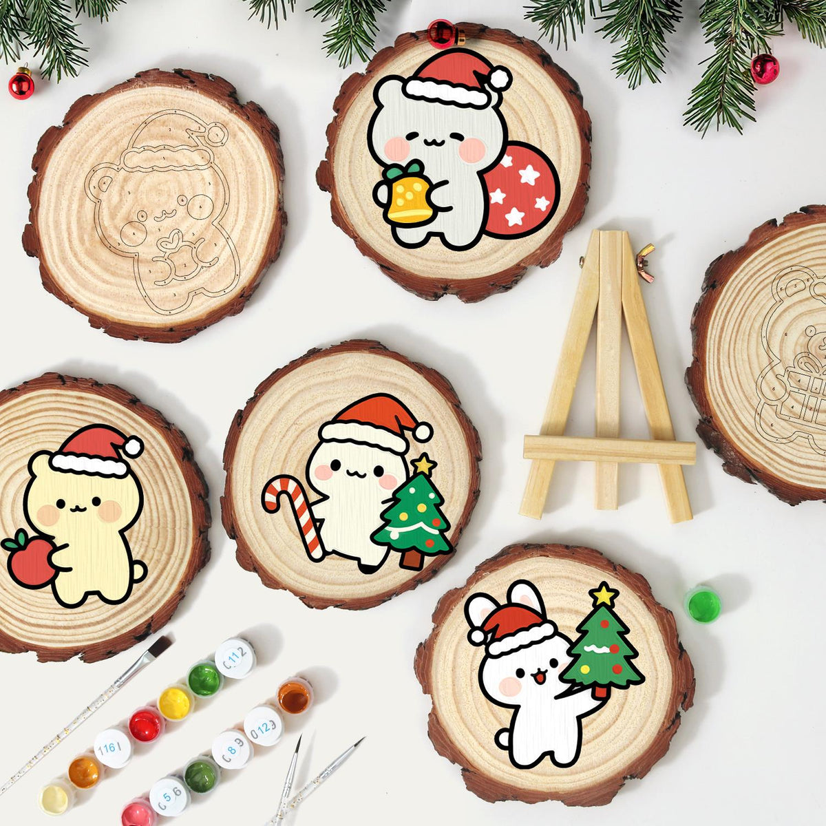 Candy Cane Pal Beside a Tree paint by numbers wood slice – image 11
