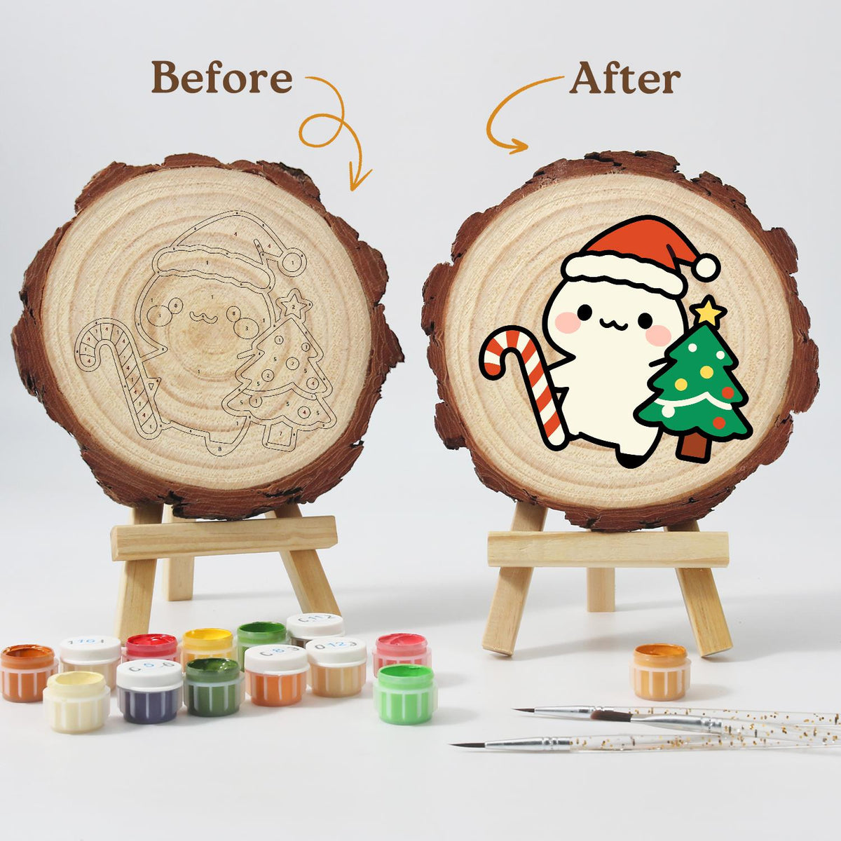 Candy Cane Pal Beside a Tree paint by numbers wood slice – image 12