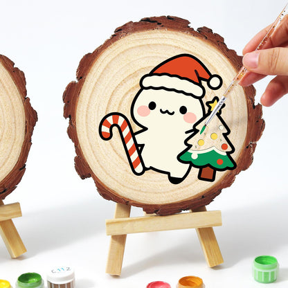 Candy Cane Pal Beside a Tree paint by numbers wood slice – image 13