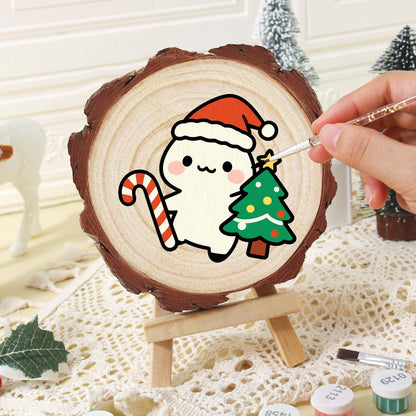 Candy Cane Pal Beside a Tree paint by numbers wood slice – image 16