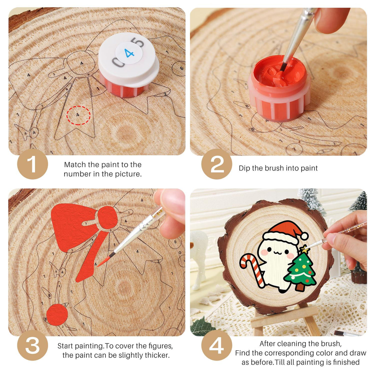 Candy Cane Pal Beside a Tree paint by numbers wood slice – image 17