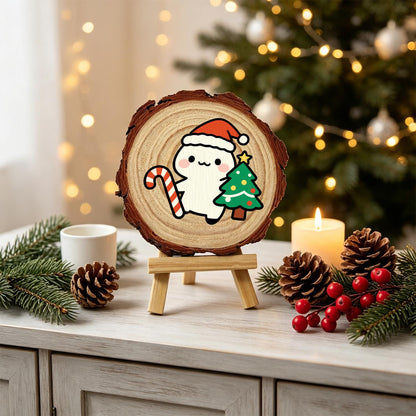 Candy Cane Pal Beside a Tree paint by numbers wood slice – image 19