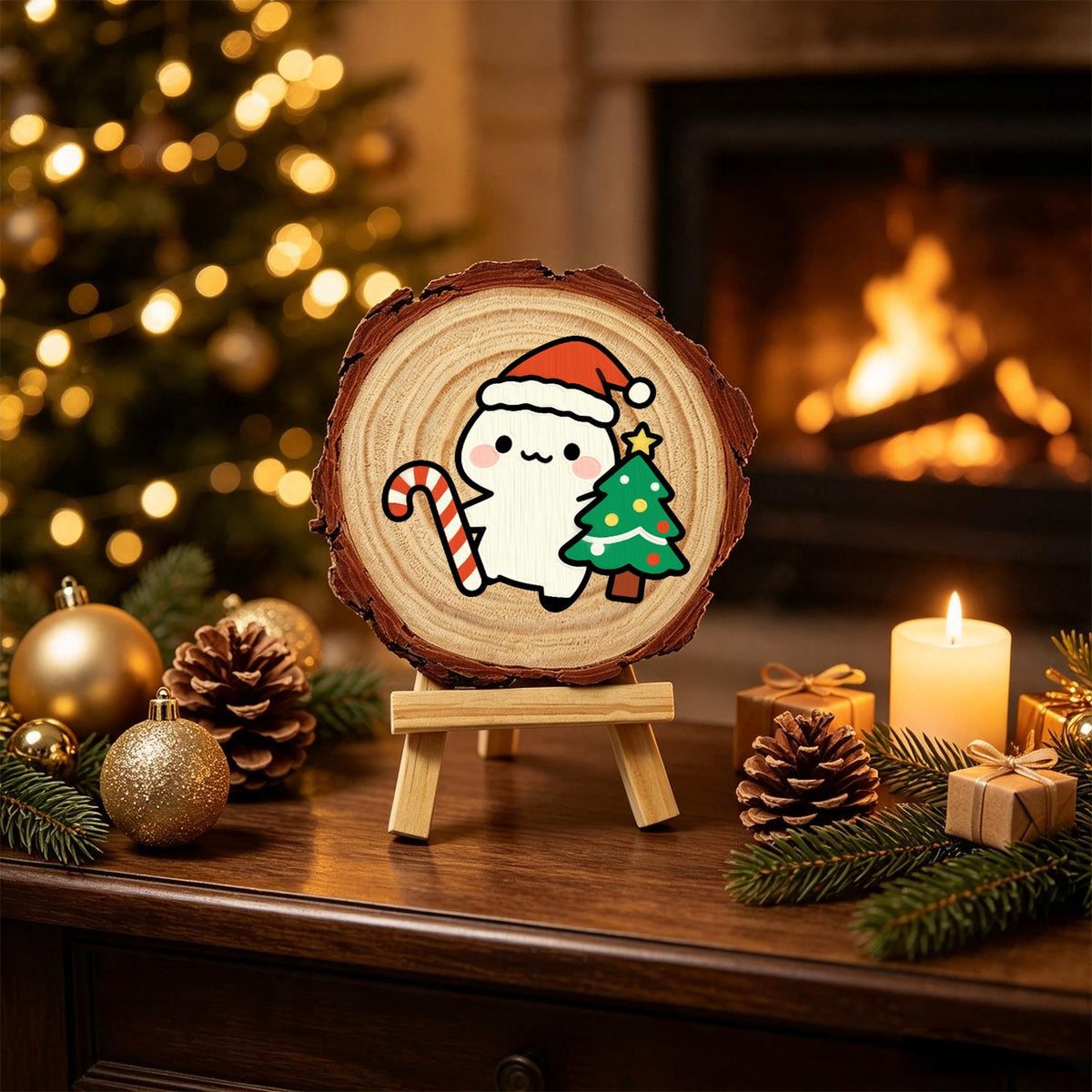 Candy Cane Pal Beside a Tree paint by numbers wood slice – image 20