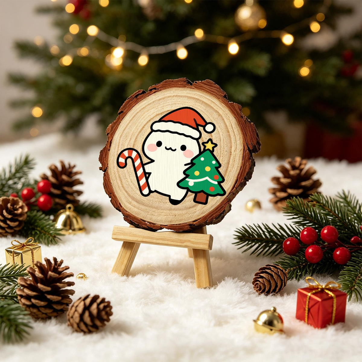 Candy Cane Pal Beside a Tree paint by numbers wood slice – image 21