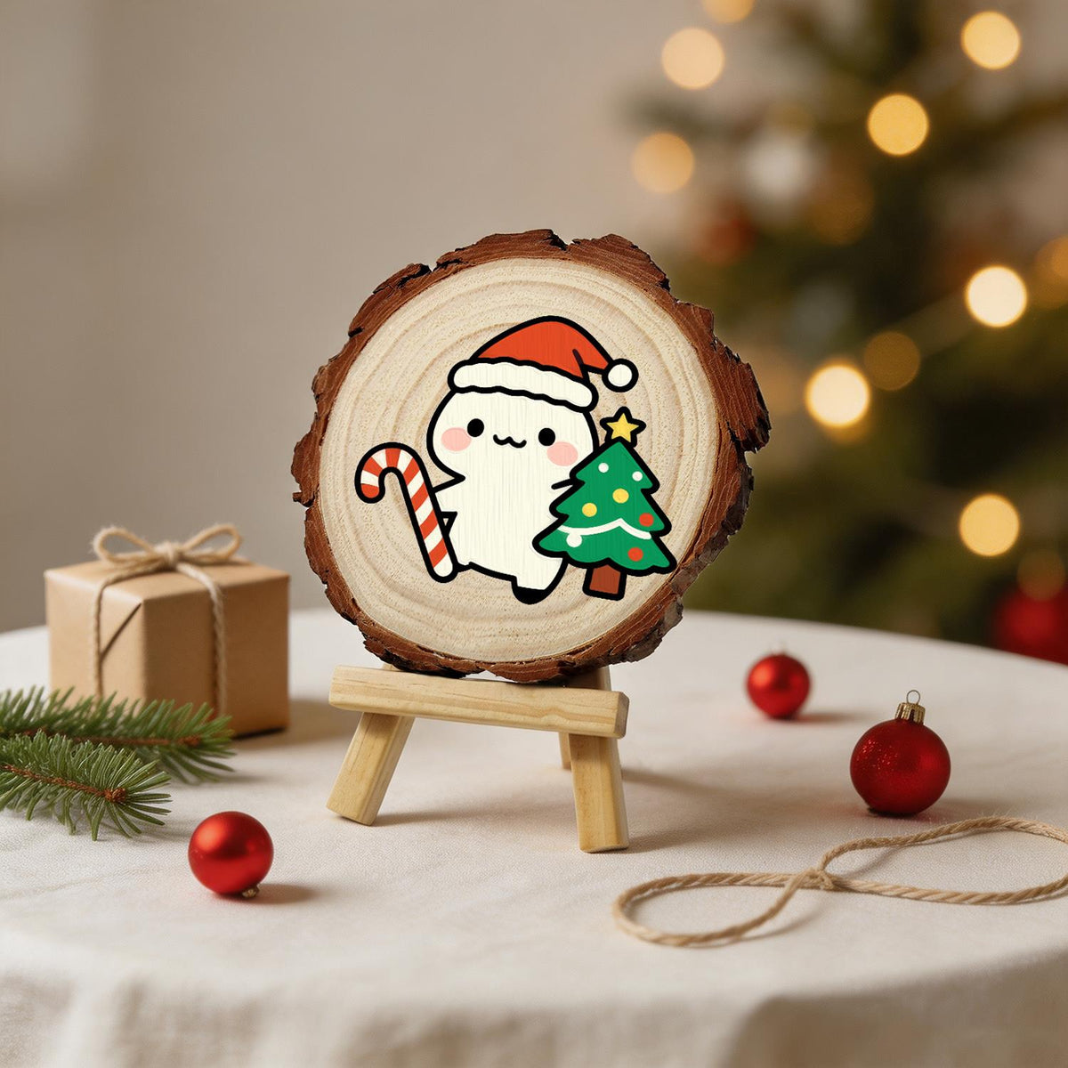 Candy Cane Pal Beside a Tree paint by numbers wood slice – image 24