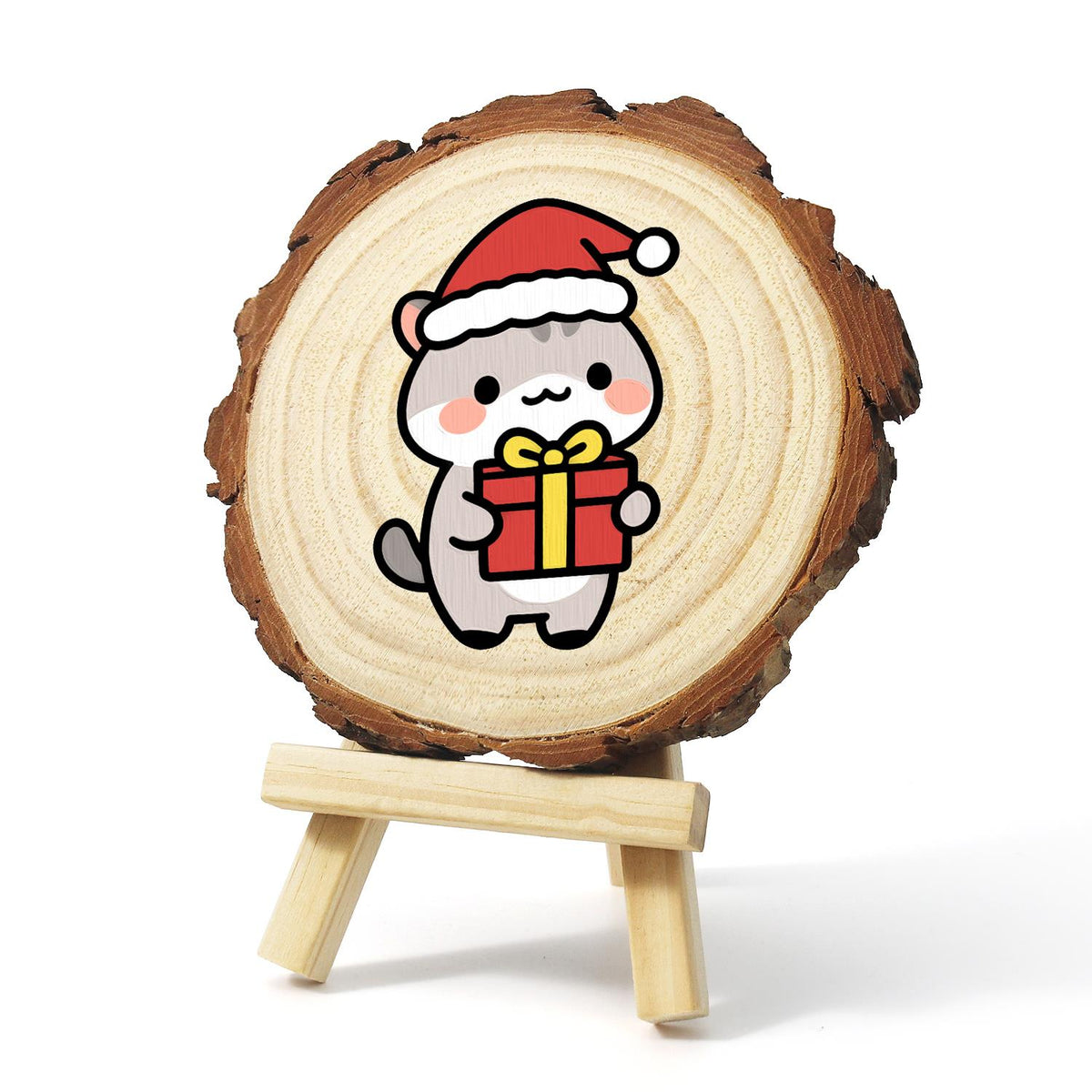 Grey Kitten Carrying a Gift paint by numbers wood slice – image 3