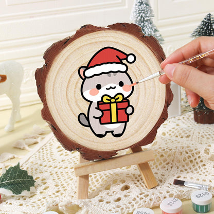 Grey Kitten Carrying a Gift paint by numbers wood slice – image 16
