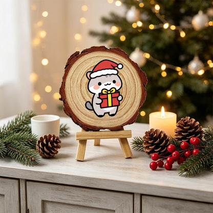 Grey Kitten Carrying a Gift paint by numbers wood slice – image 19