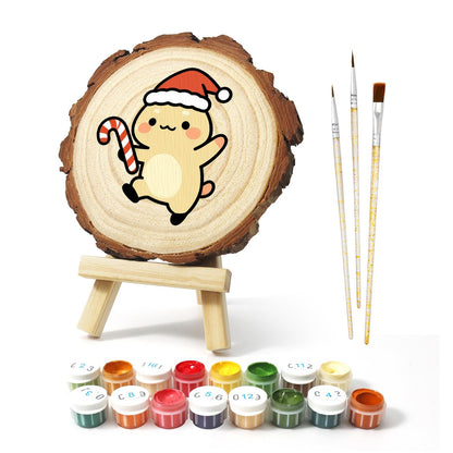 Skipping Cub with a Candy Cane paint by numbers wood slice – image 2