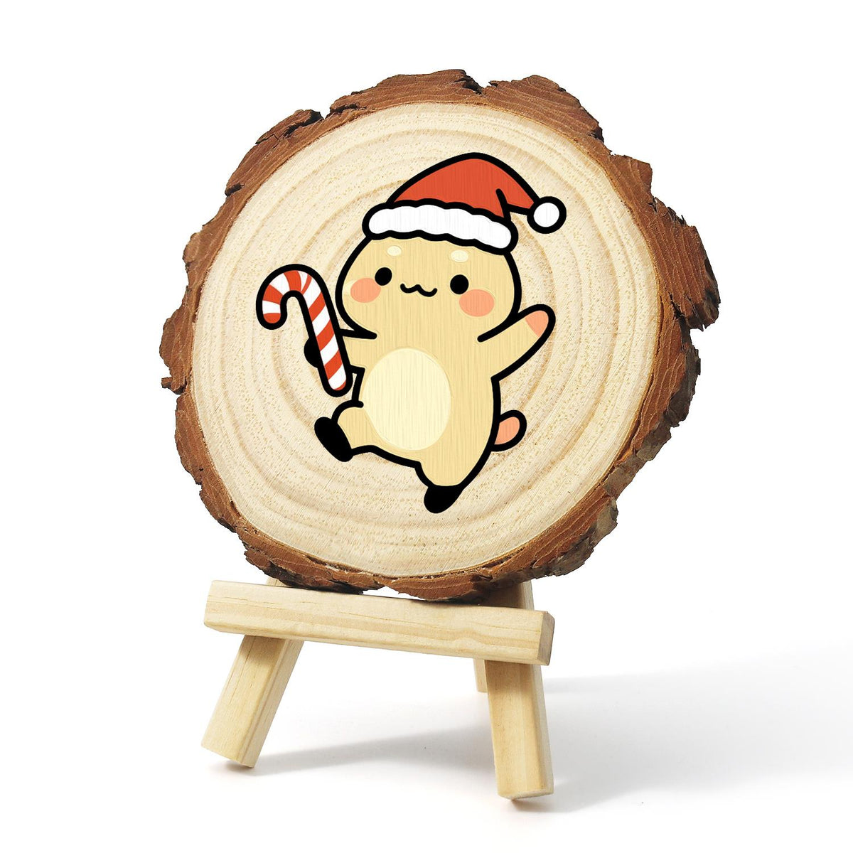 Skipping Cub with a Candy Cane paint by numbers wood slice – image 3