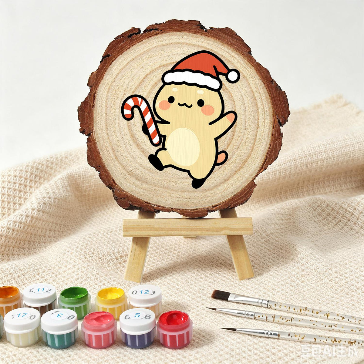 Skipping Cub with a Candy Cane paint by numbers wood slice – image 4