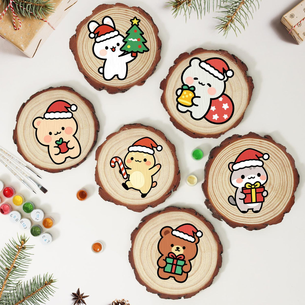 Skipping Cub with a Candy Cane paint by numbers wood slice – image 10