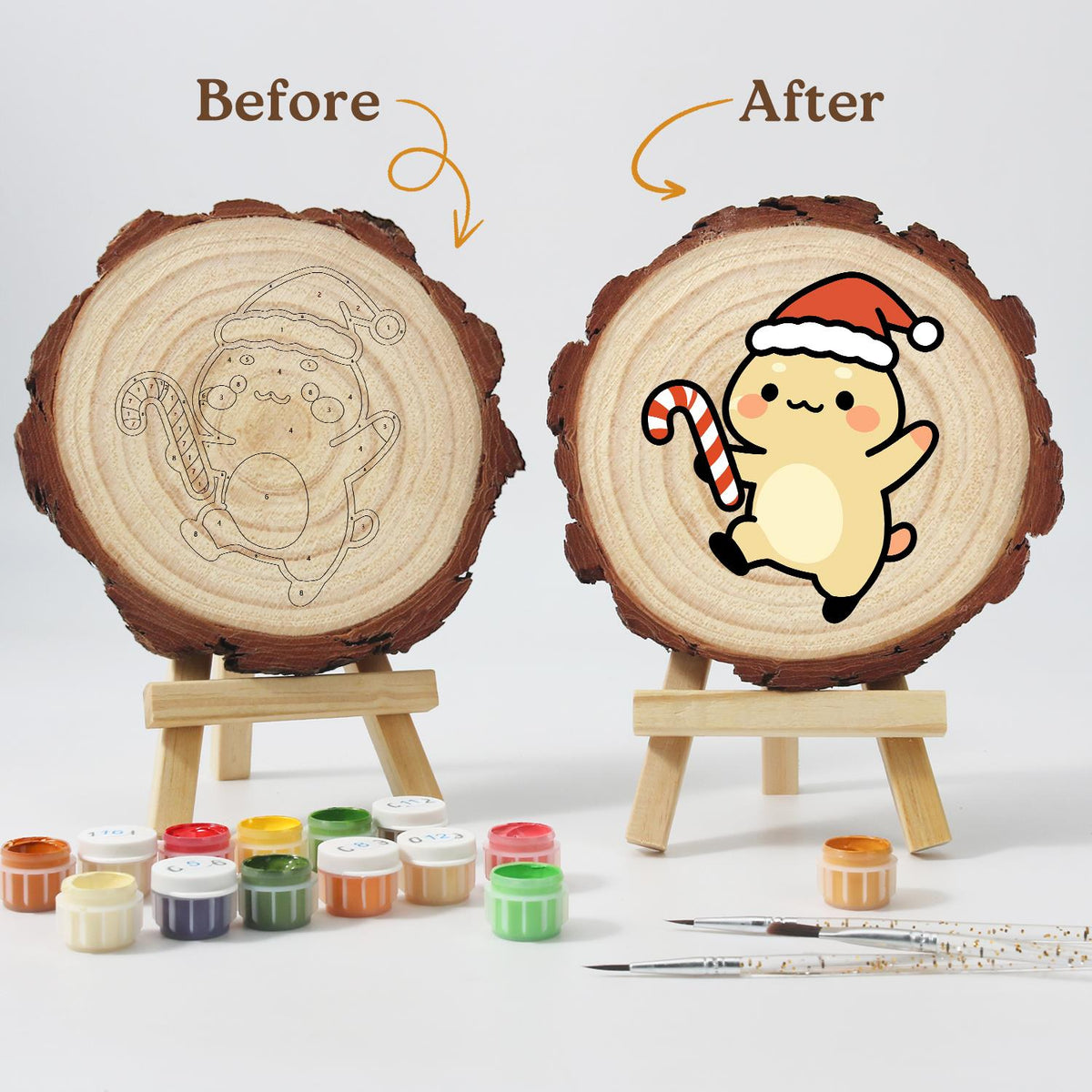 Skipping Cub with a Candy Cane paint by numbers wood slice – image 12