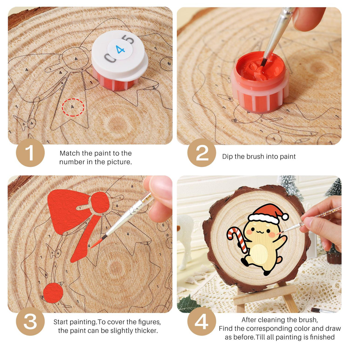 Skipping Cub with a Candy Cane paint by numbers wood slice – image 17