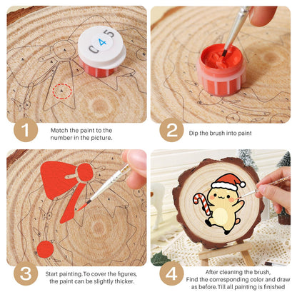 Skipping Cub with a Candy Cane paint by numbers wood slice – image 17
