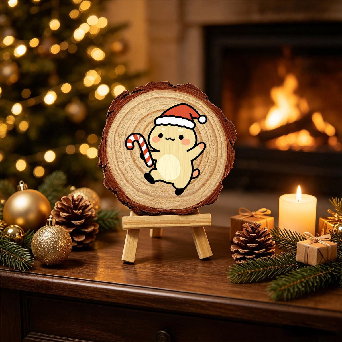 Skipping Cub with a Candy Cane paint by numbers wood slice – image 20