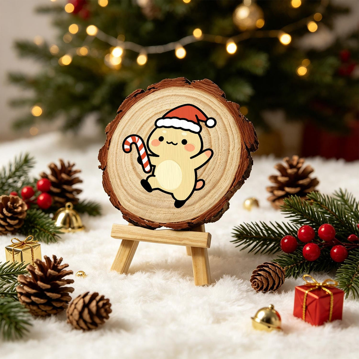 Skipping Cub with a Candy Cane paint by numbers wood slice – image 21