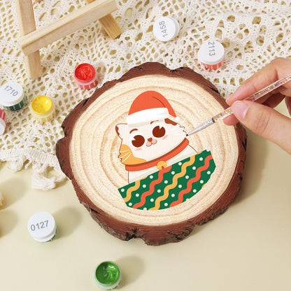 Bell-Collar Cat in a Santa Hat paint by numbers wood slice – image 15