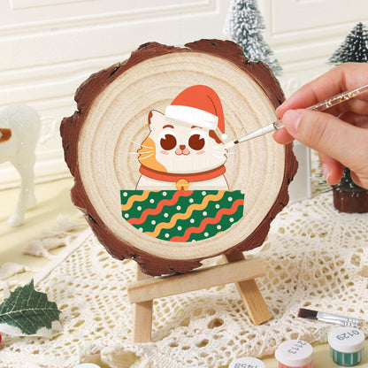 Bell-Collar Cat in a Santa Hat paint by numbers wood slice – image 16