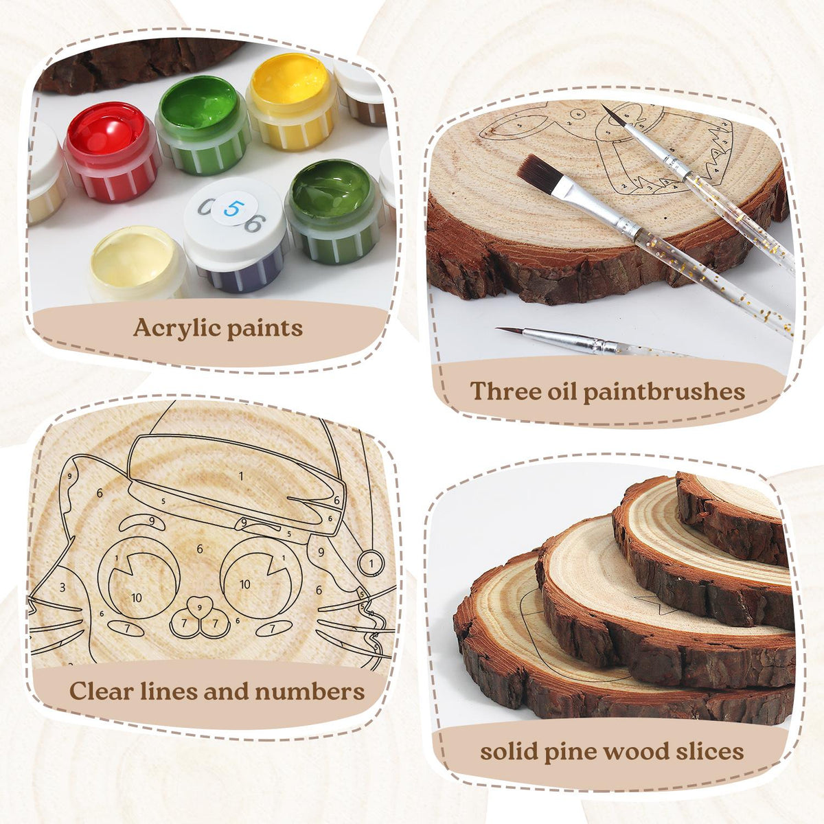 Bell-Collar Cat in a Santa Hat paint by numbers wood slice – image 18
